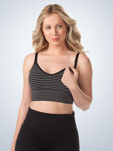 Load image into Gallery viewer, Stylish Cotton Seamless Athleisure Sports Nursing Bra (4020) Black With Gray Stripes