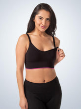 Load image into Gallery viewer, Stylish Cotton Seamless Athleisure Sports Nursing Bra (4020) Black With Pink Stripes (Cup Down)