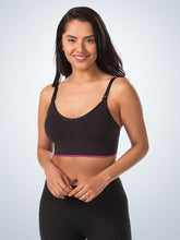 Load image into Gallery viewer, Stylish Cotton Seamless Athleisure Sports Nursing Bra (4020) Black With Pink Stripes