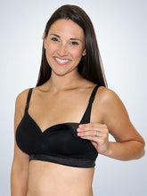 Load image into Gallery viewer, Deluxe Seamless Molded Padded T-shirt Nursing Bra (4030) Black (Cup Down)