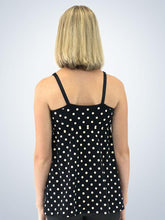Load image into Gallery viewer, Shirred-Front Comfort Nursing Cami (4031) Black with Tan Dots (Back)