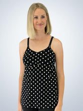 Load image into Gallery viewer, Shirred-Front Comfort Nursing Cami (4031) Black with Tan Dots