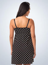 Load image into Gallery viewer, Shirred-Front Comfort Nursing Chemise (4041) Black With Tan Dots (Back)