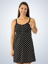 Load image into Gallery viewer, Shirred-Front Comfort Nursing Chemise (4041) Black With Tan Dots (Cup Down)