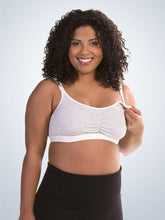 Load image into Gallery viewer, Shirred-Front Comfort Nursing Bra (4048) Gray Stripes (Cup Down)