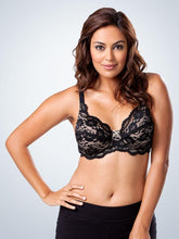 Load image into Gallery viewer, Lace-Cup Wirefree Nursing Bra (407) Black Lace on Nude
