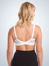 Load image into Gallery viewer, Balconette Padded Wirefree Comfort Bra 5215 WHITE W/SILVER SCONCE TRIM Back