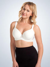 Load image into Gallery viewer, Balconette Padded Wirefree Comfort Bra 5215 WHITE W/SILVER SCONCE TRIM Front